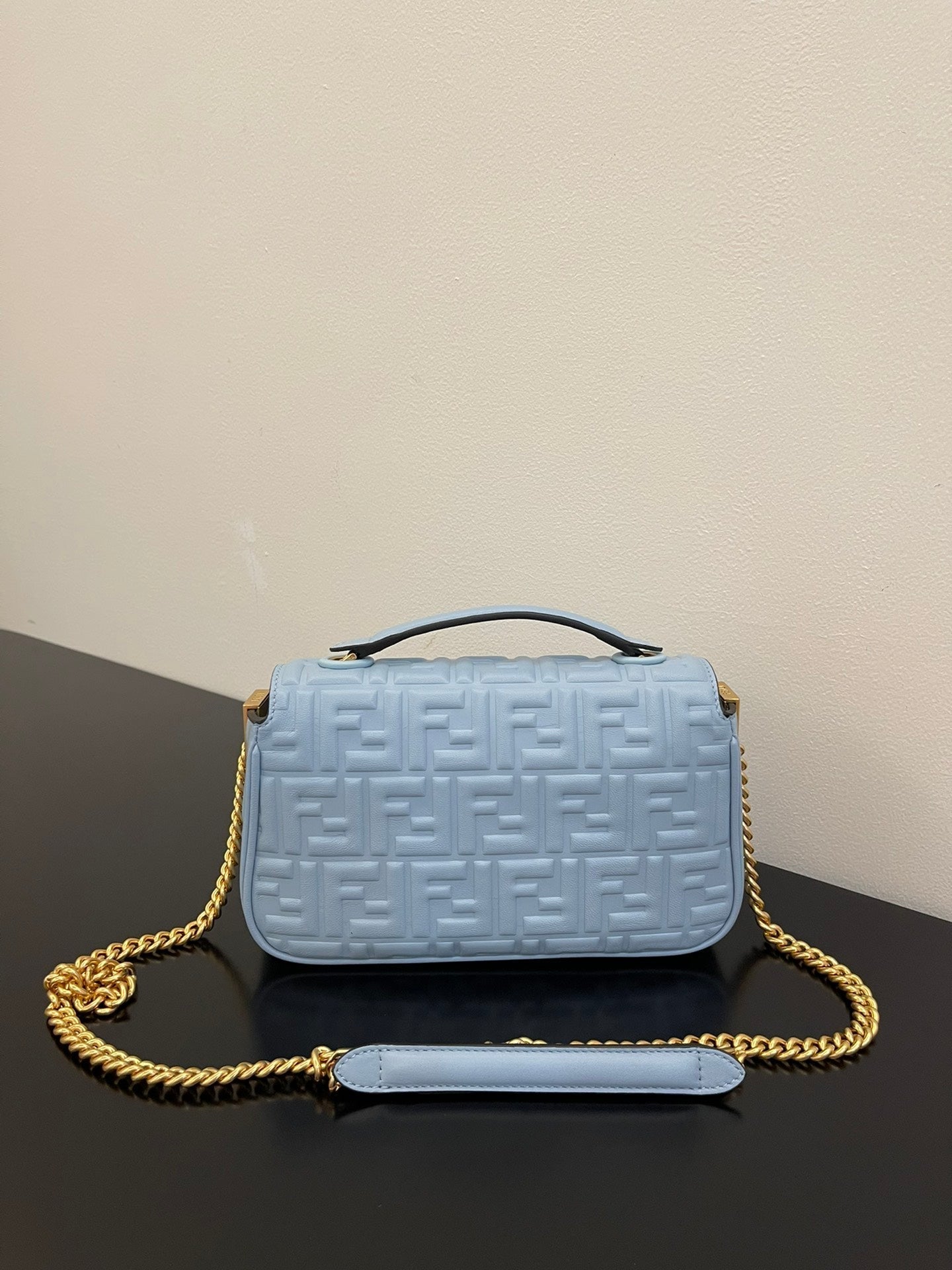 Fend Baguette 24 Bag With FF Motif Baby Blue Leather Ghw mysite