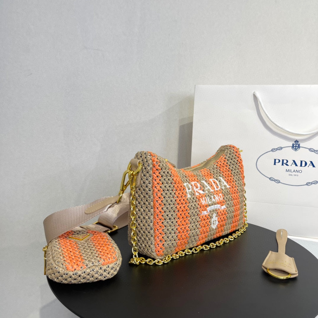 PRA HOBO BAG 23 IN BEIGE MIX ORANGE RAFFIA WITH WHITE LOGO GOLD HARDWARE mysite