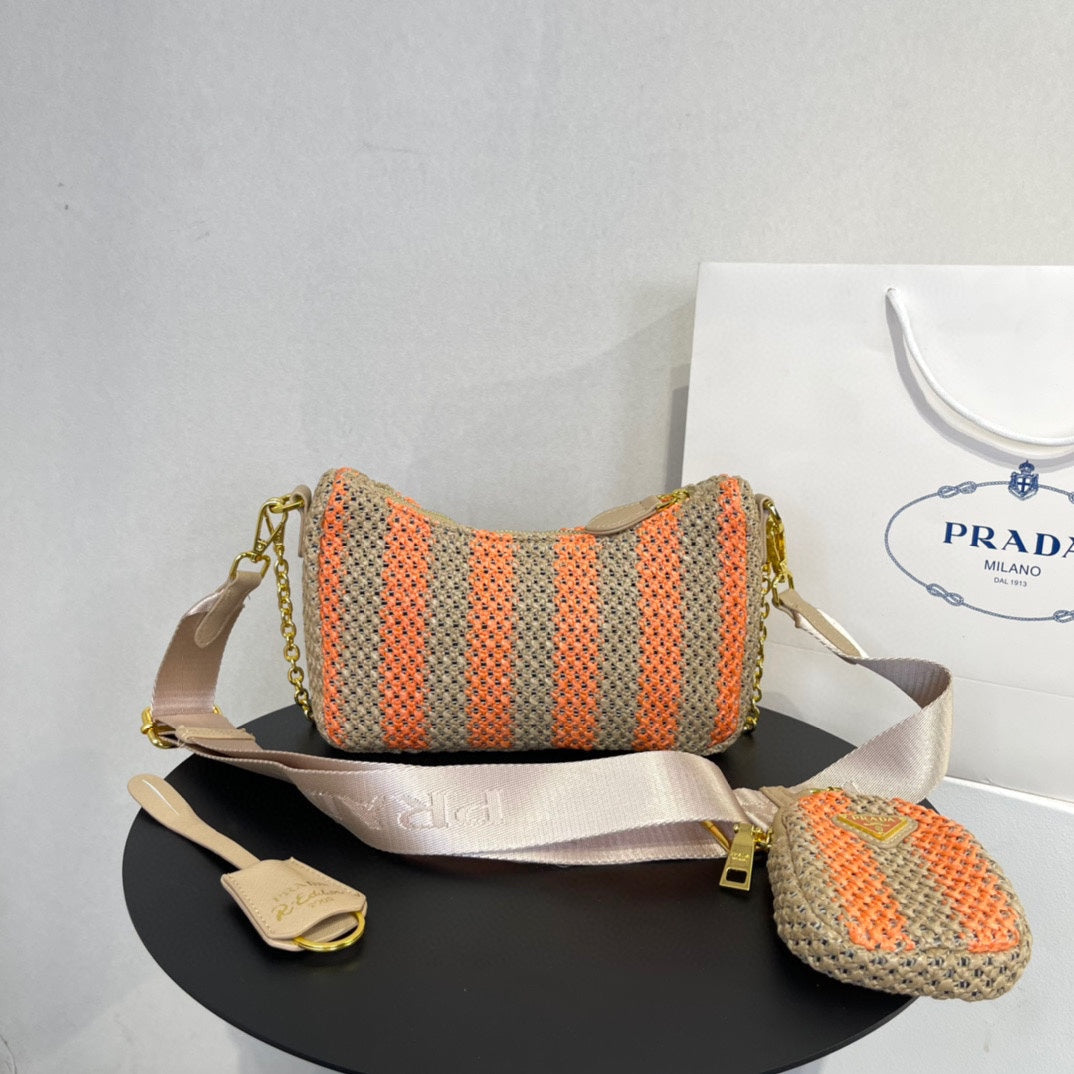 PRA HOBO BAG 23 IN BEIGE MIX ORANGE RAFFIA WITH WHITE LOGO GOLD HARDWARE mysite
