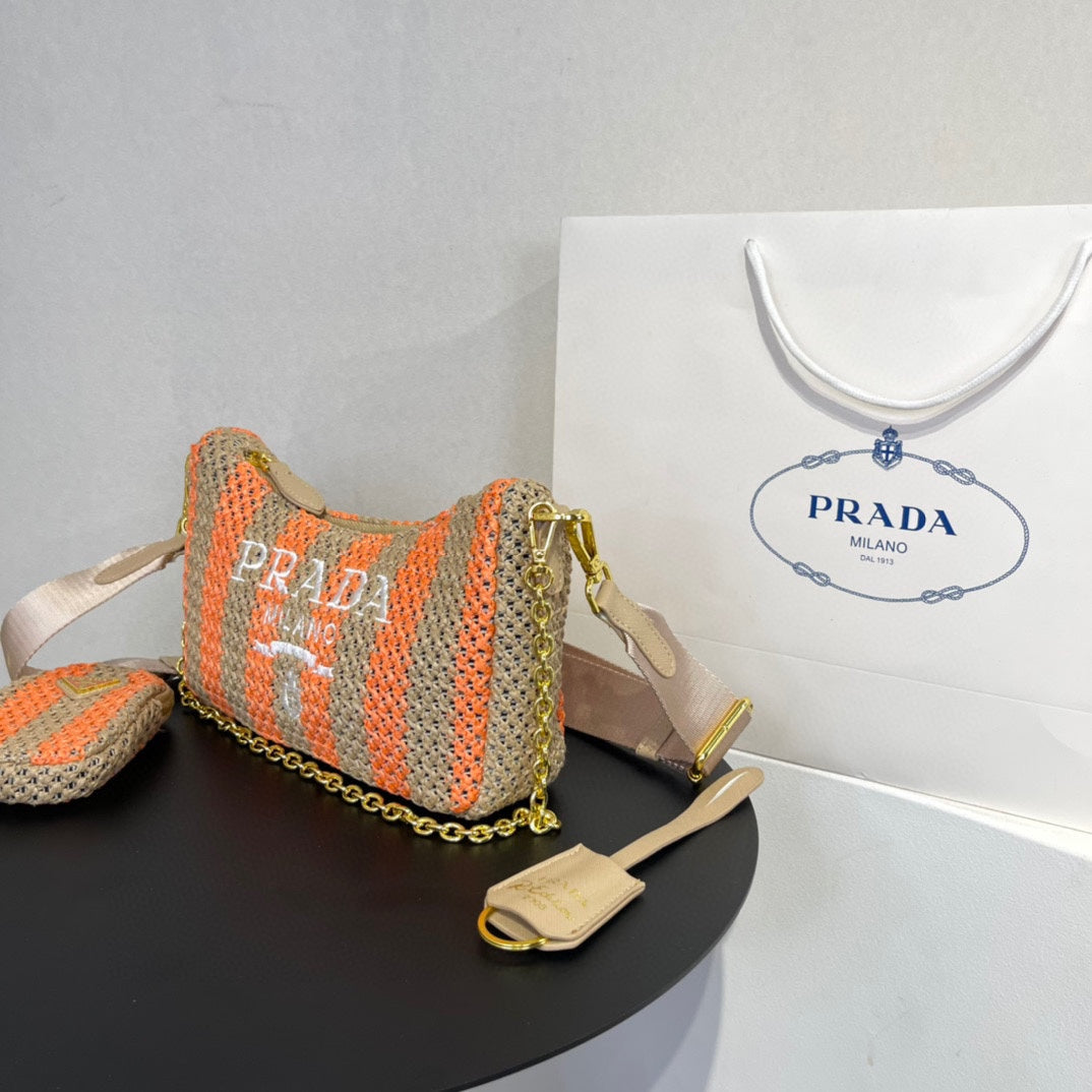 PRA HOBO BAG 23 IN BEIGE MIX ORANGE RAFFIA WITH WHITE LOGO GOLD HARDWARE mysite