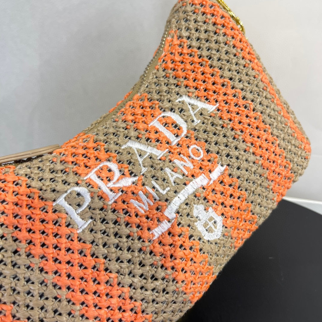 PRA HOBO BAG 23 IN BEIGE MIX ORANGE RAFFIA WITH WHITE LOGO GOLD HARDWARE mysite