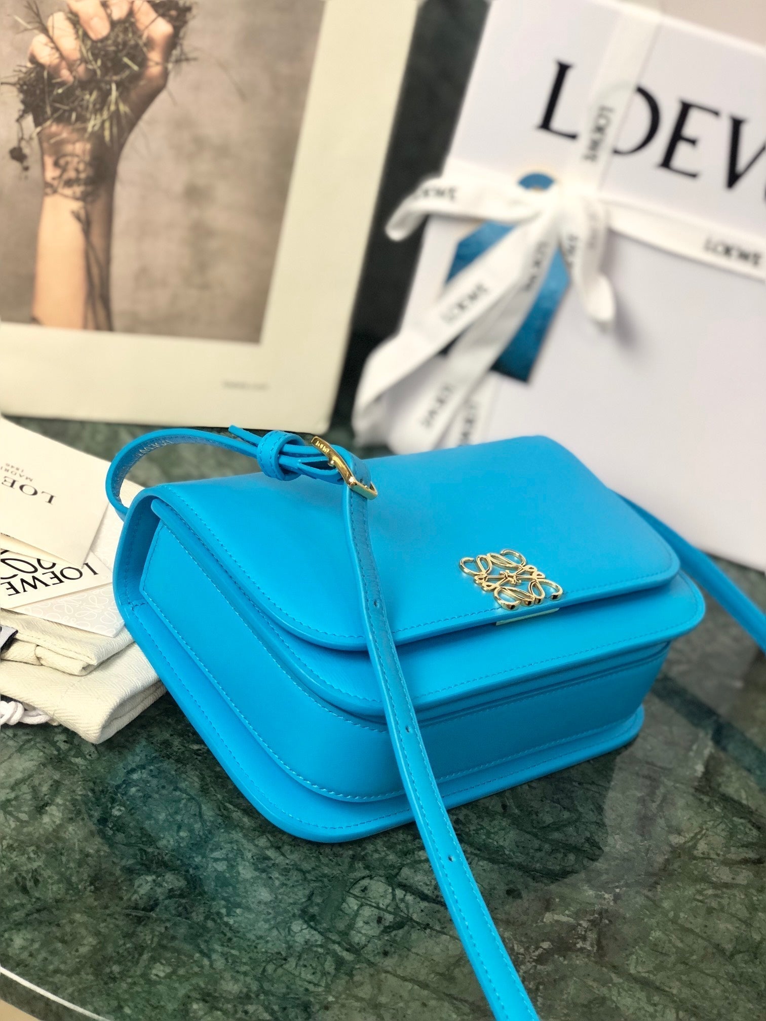 LOE GOYA BAG 18 IN COBALT BLUE SILK CALFSKIN mysite