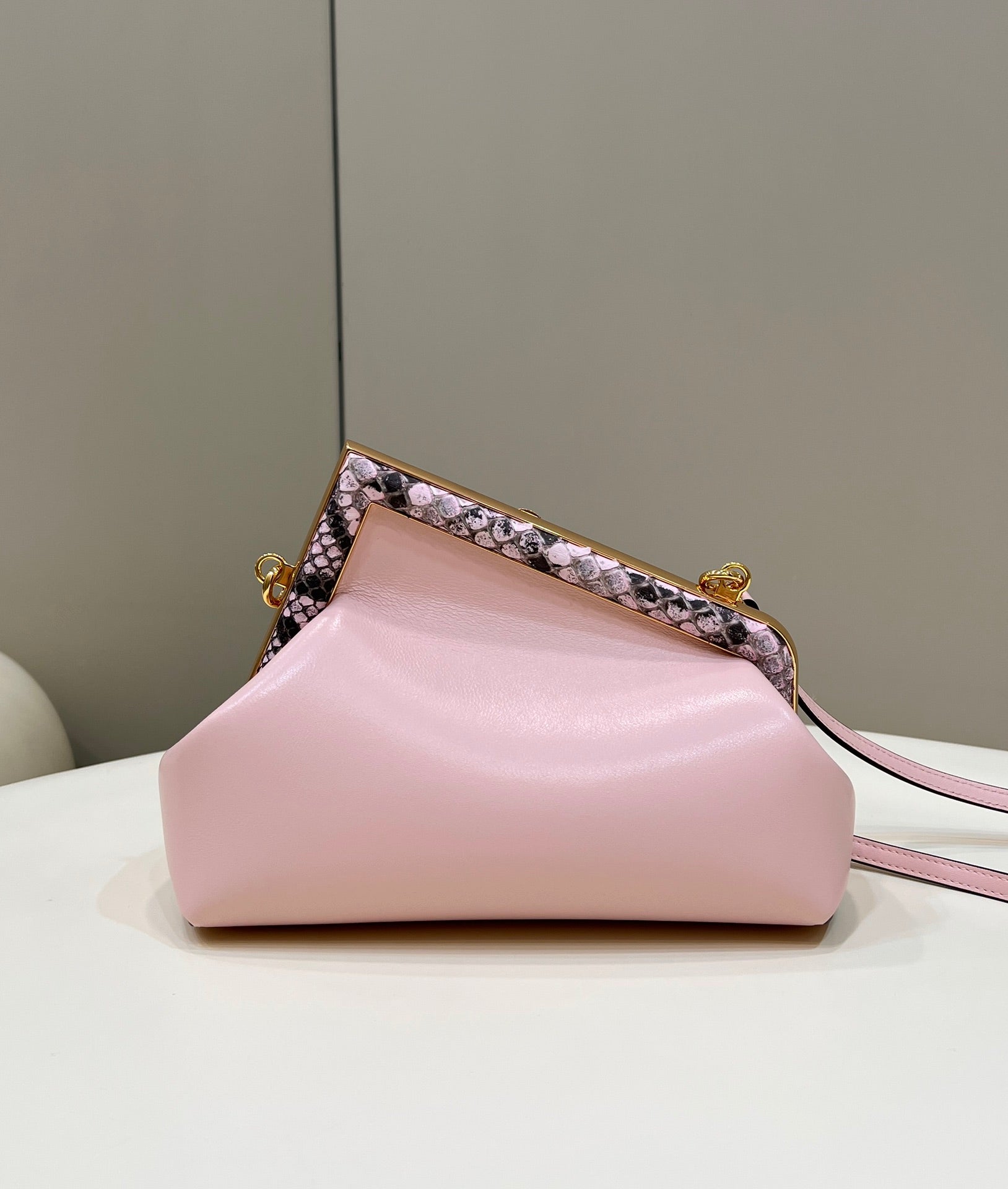 FENDI FIRST SMALL 26 LIGHT PINK LEATHER BAG WITH EXOTIC DETAILS mysite