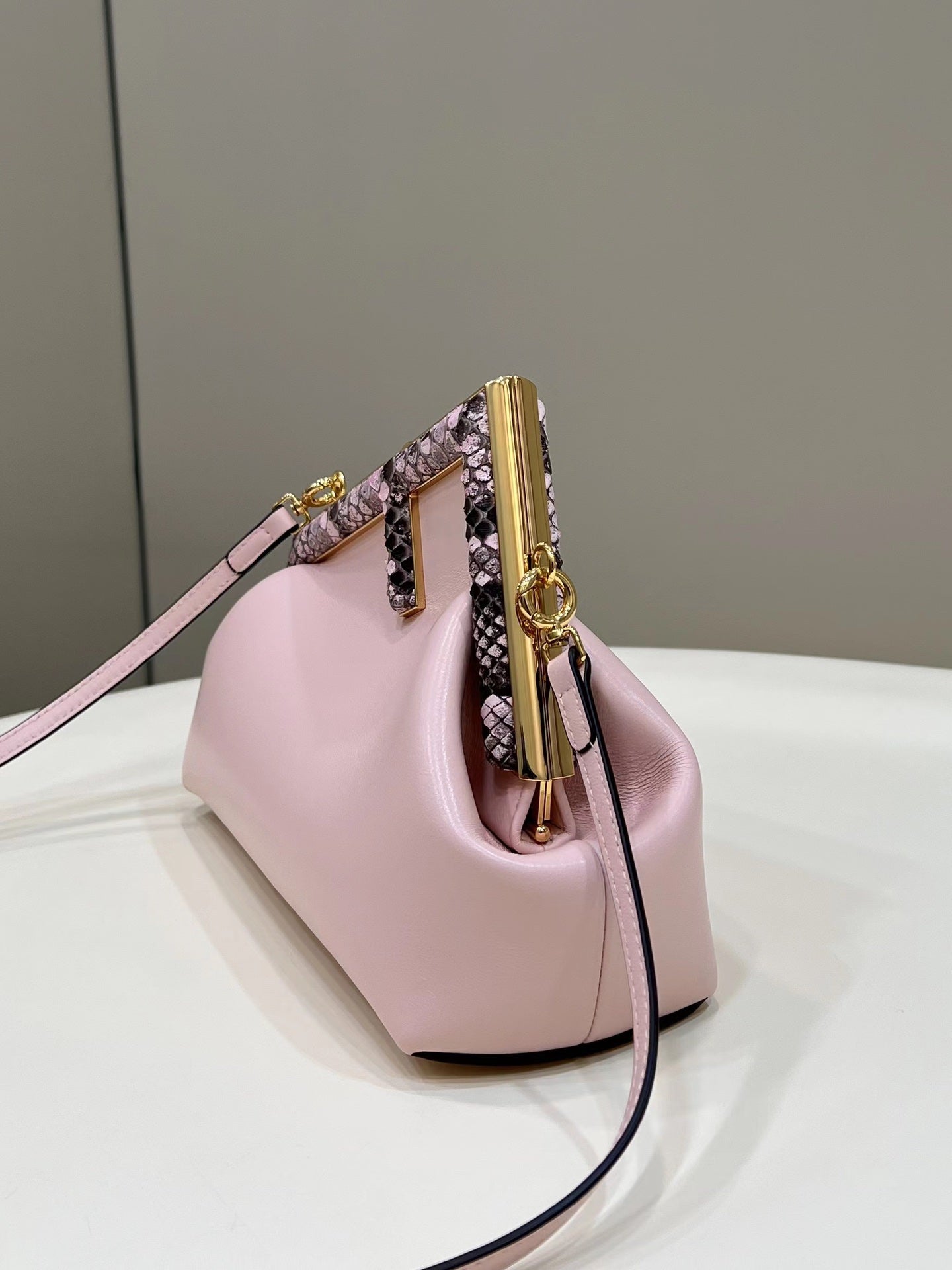 FENDI FIRST SMALL 26 LIGHT PINK LEATHER BAG WITH EXOTIC DETAILS mysite