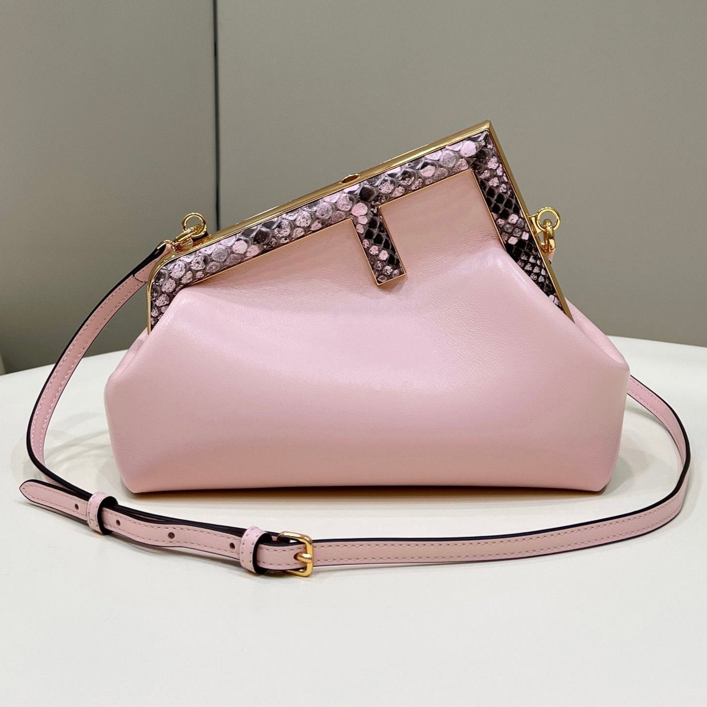 FENDI FIRST SMALL 26 LIGHT PINK LEATHER BAG WITH EXOTIC DETAILS mysite