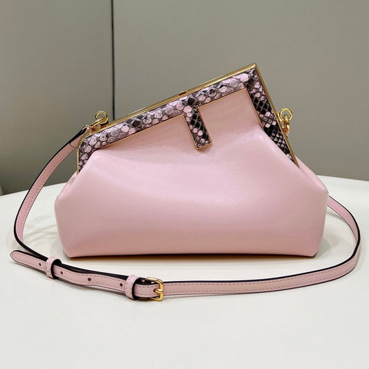 FENDI FIRST SMALL 26 LIGHT PINK LEATHER BAG WITH EXOTIC DETAILS mysite