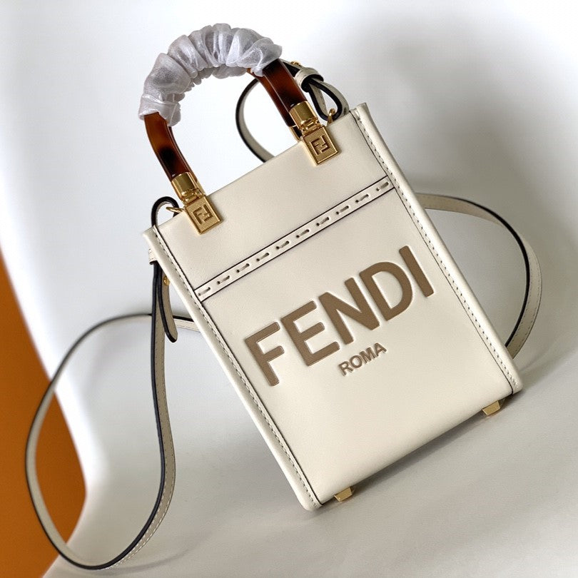 Fend Mini Sunshine Shopper Bag 18 White Leather mysite
