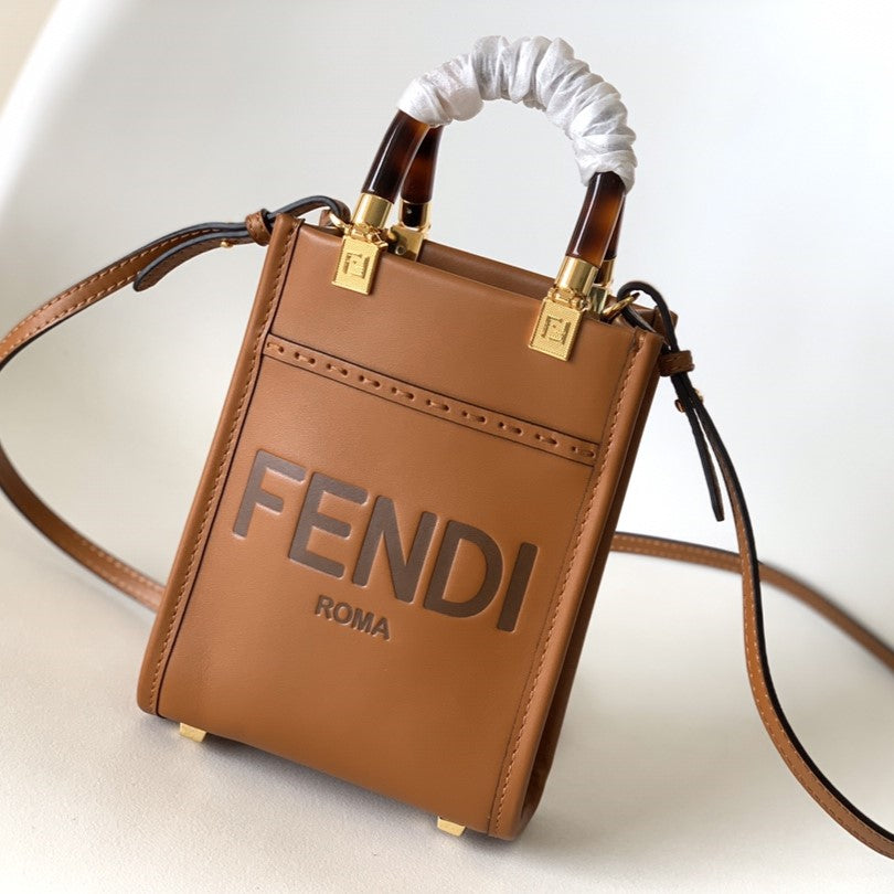 Fend Mini Sunshine Shopper Bag 18 Tan Leather mysite