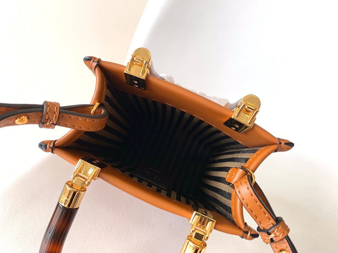 Fend Mini Sunshine Shopper Bag 18 Tan Leather mysite