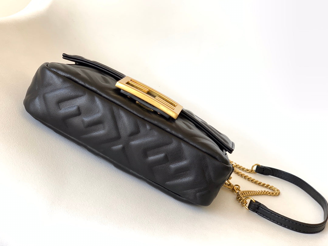 Mini Baguette Bag 20 With FF Motif Black Leather Ghw mysite