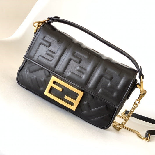 Mini Baguette Bag 20 With FF Motif Black Leather Ghw mysite