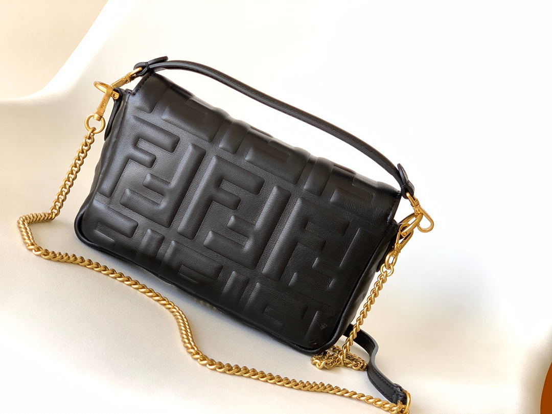 Mini Baguette Bag 20 With FF Motif Black Leather Ghw mysite