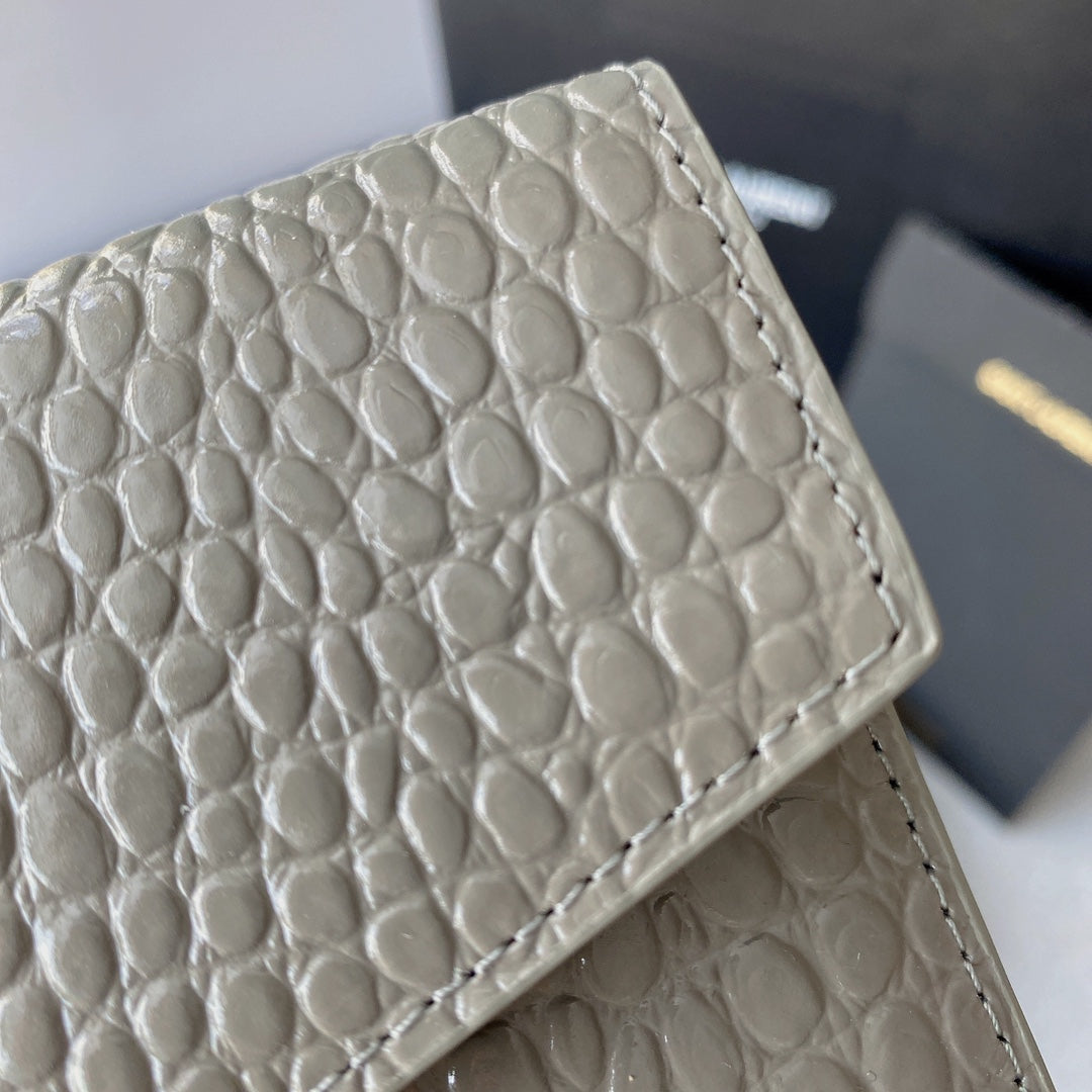 UPTOWN POUCH 27 IN PASTEL GRAY CROCODILE-EMBOSSED SHINY CALFSKIN GOLD LOGO mysite