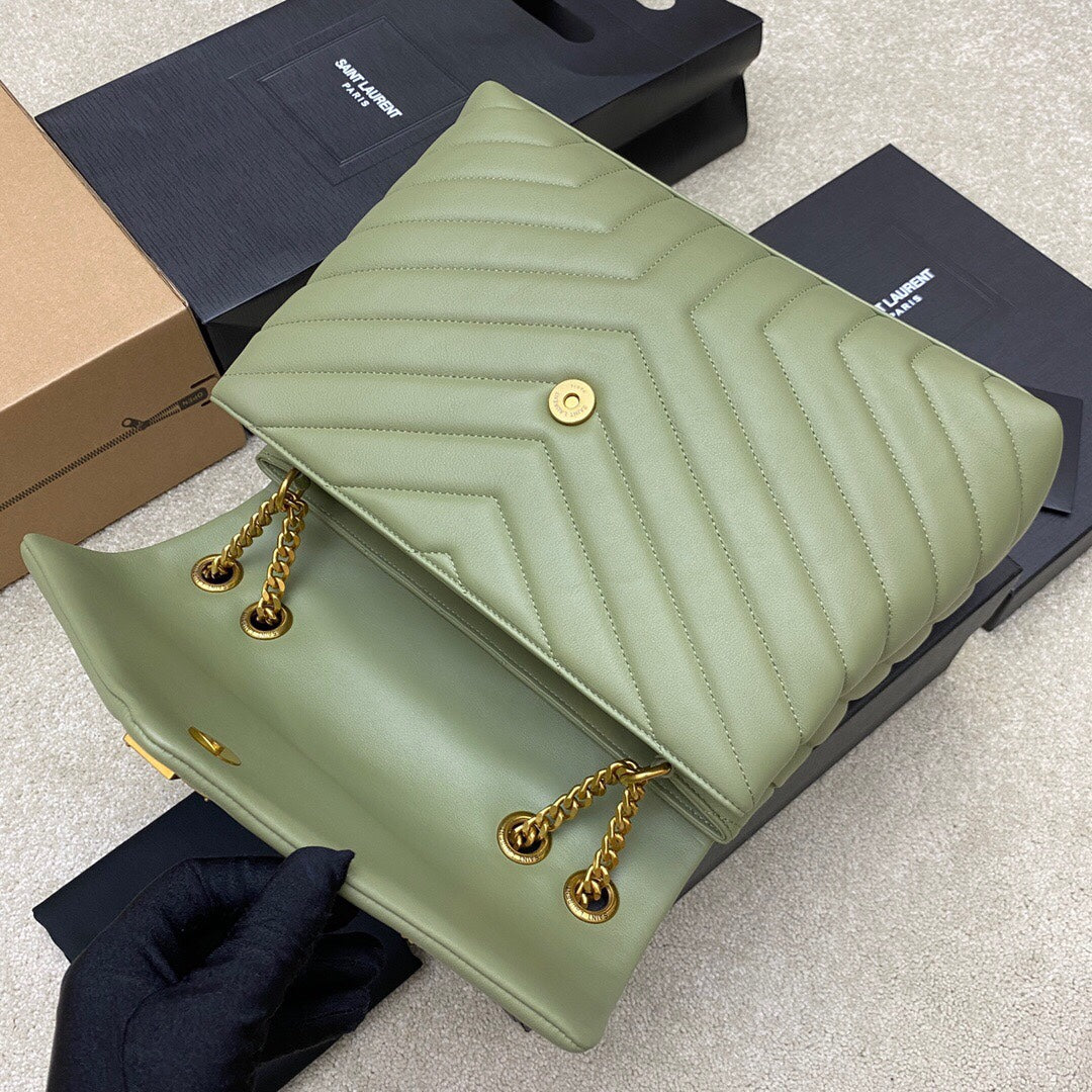 LOULOU MEDIUM 32 KHAKI GREEN QUILTED LEATHER GOLD HARDWARE mysite