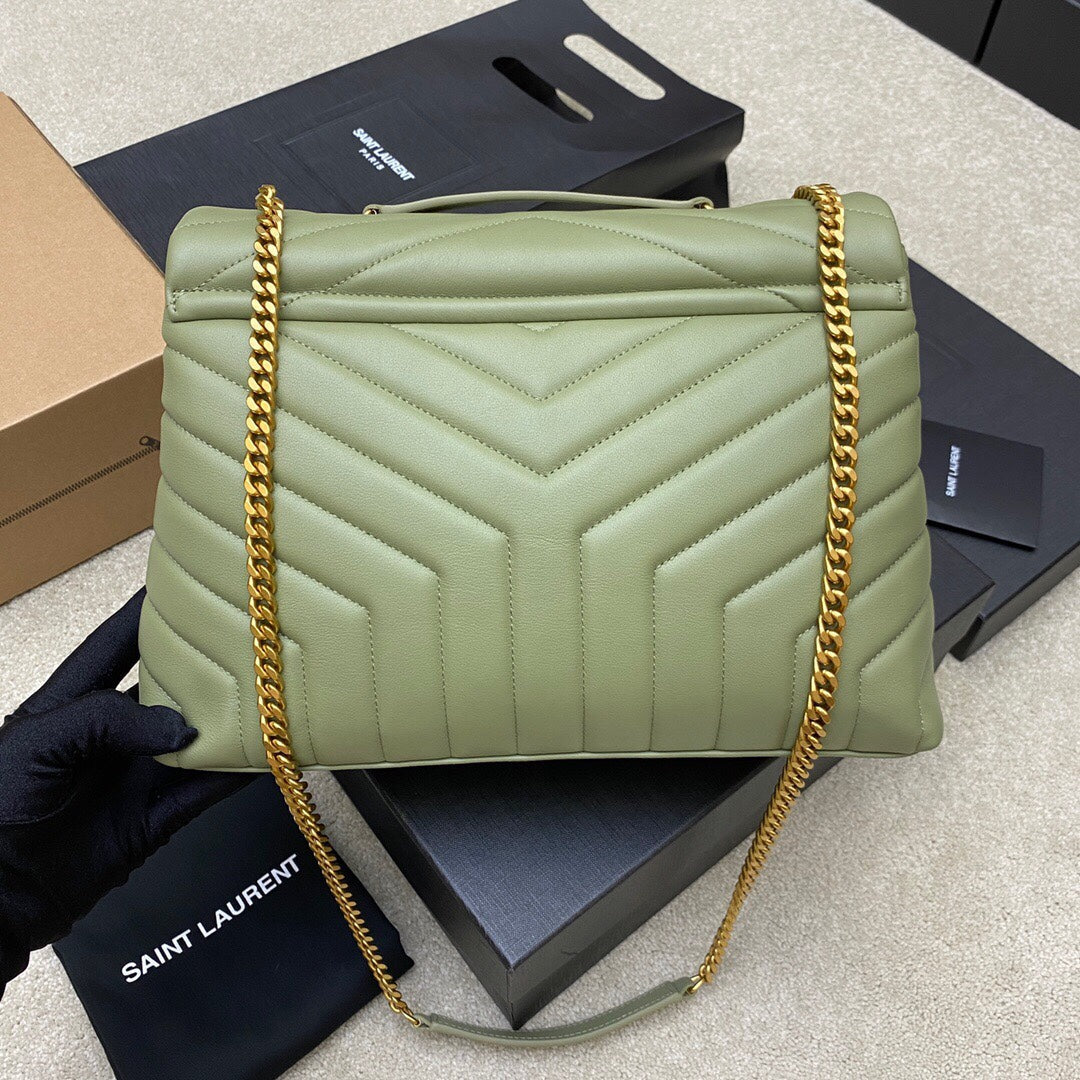 LOULOU MEDIUM 32 KHAKI GREEN QUILTED LEATHER GOLD HARDWARE mysite