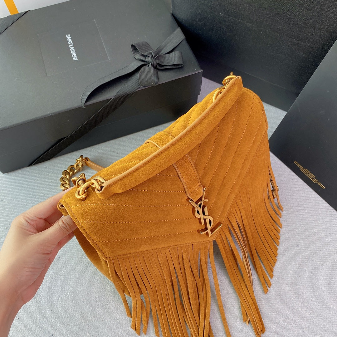 COLLEGE TASSEL 24 IN ORANGE PEEL SUEDE GOLD HARDWARE mysite
