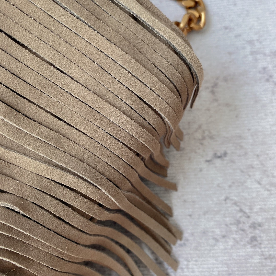 COLLEGE TASSEL 24 IN LIGHT FAWN SUEDE GOLD HARDWARE mysite