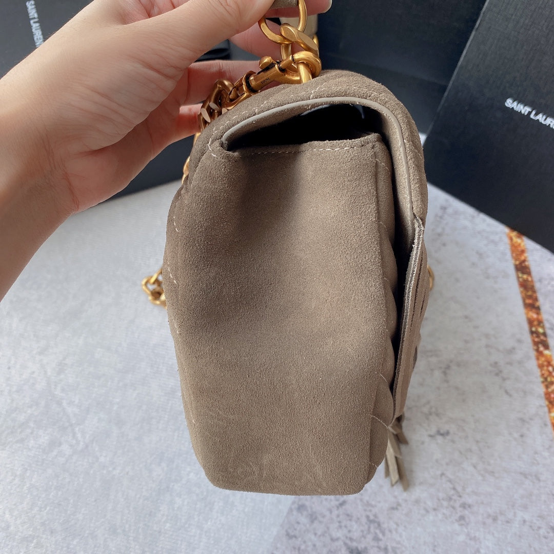 COLLEGE TASSEL 24 IN LIGHT FAWN SUEDE GOLD HARDWARE mysite