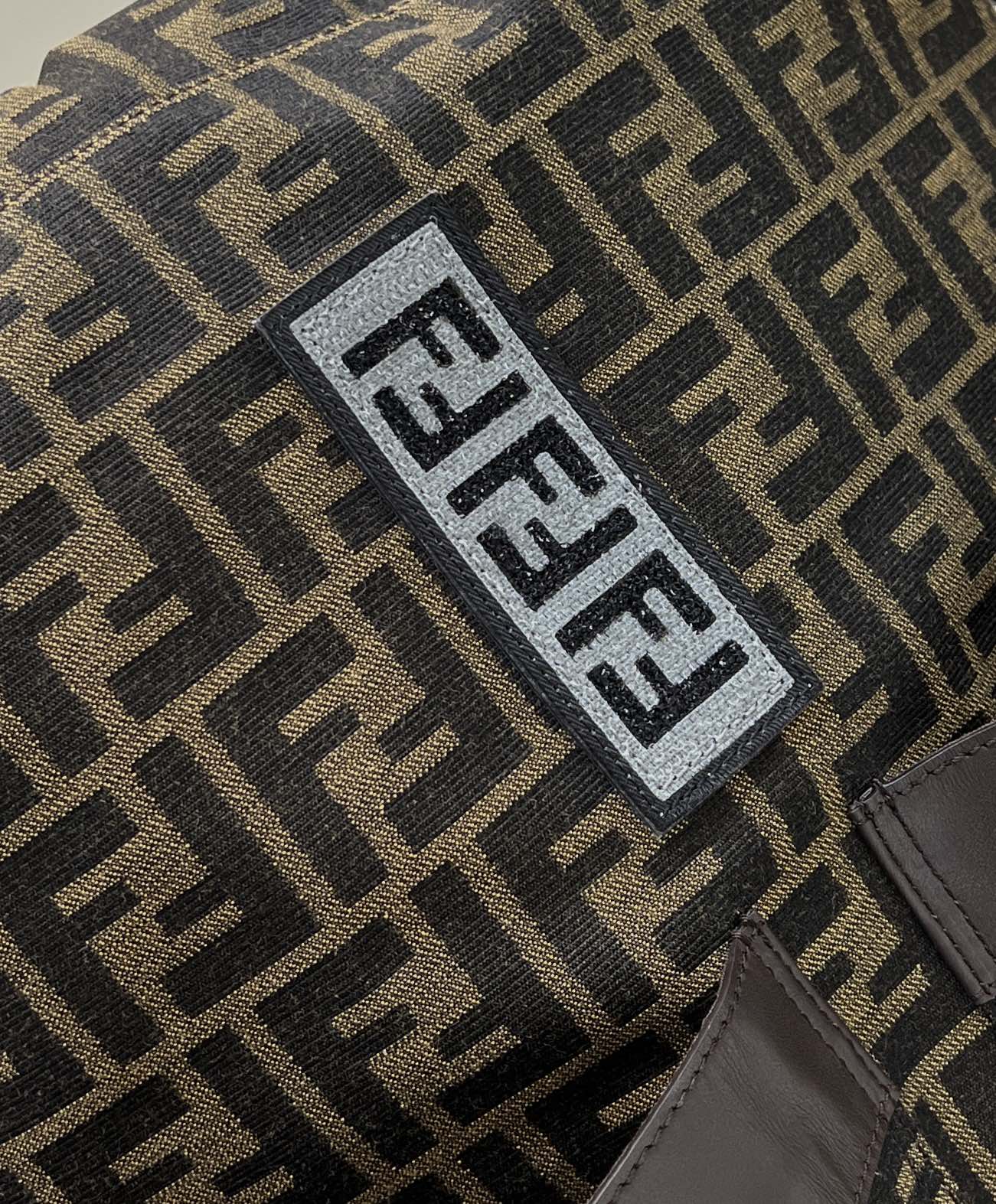 FENDI STRIKE LARGE 46 FF MOCHA BROWN JACQUARD FABRIC BACKPACK mysite