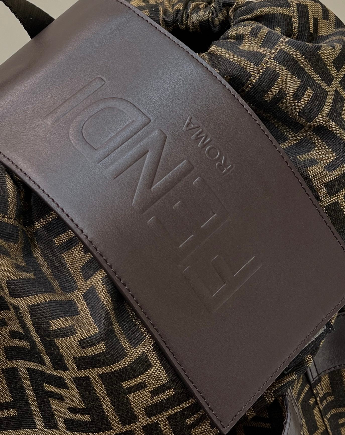 FENDI STRIKE LARGE 46 FF MOCHA BROWN JACQUARD FABRIC BACKPACK mysite