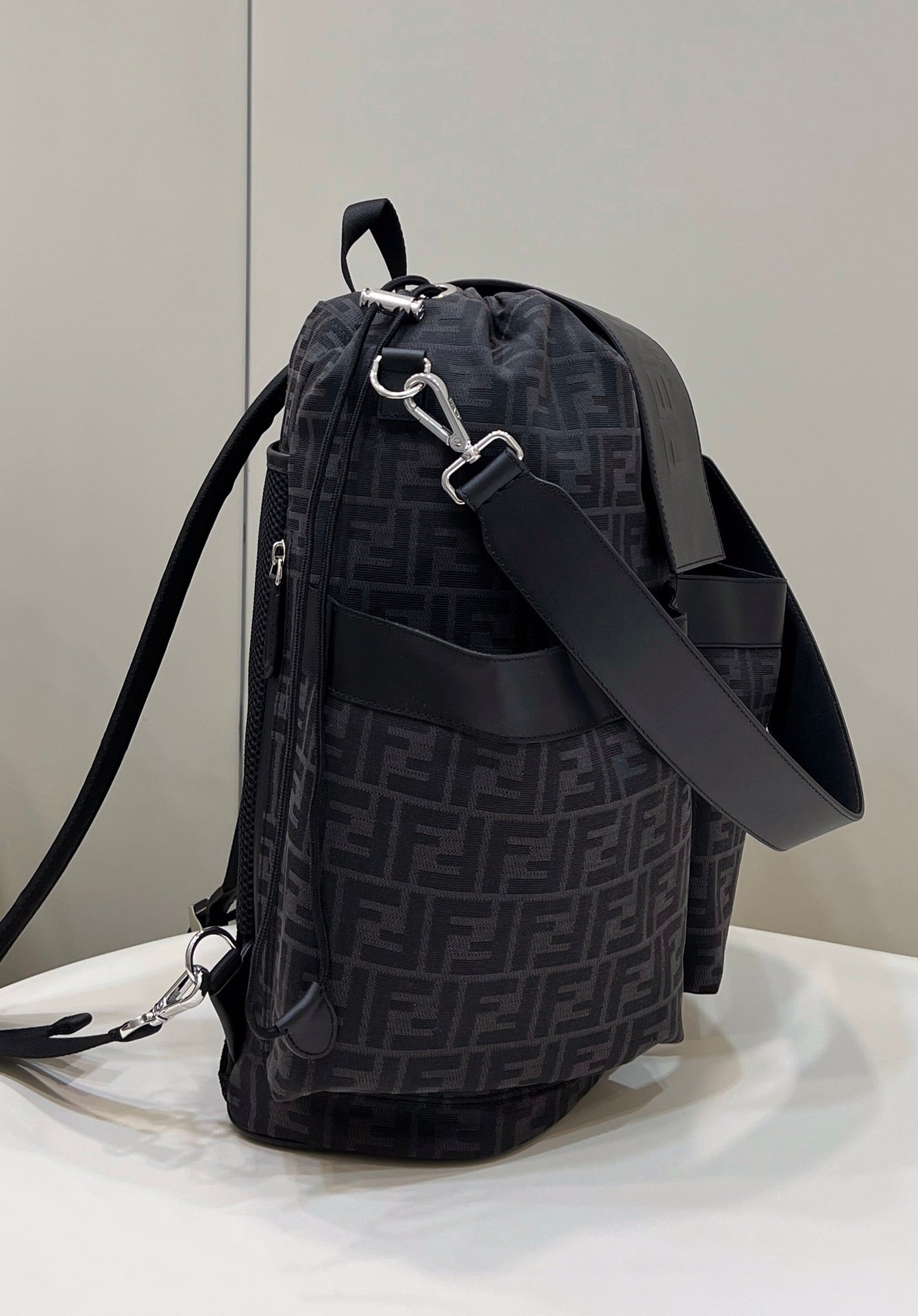 FENDI STRIKE LARGE 46 FF BLACK JACQUARD FABRIC BACKPACK mysite