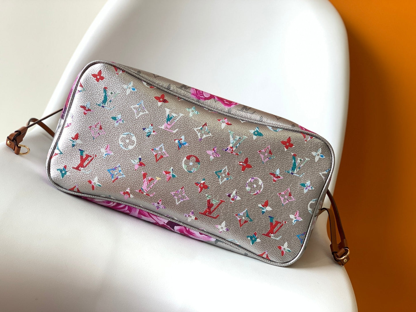 LV Neverfull MM Tote 31cm Sliver Pink Floral Pattern Leather GHW mysite