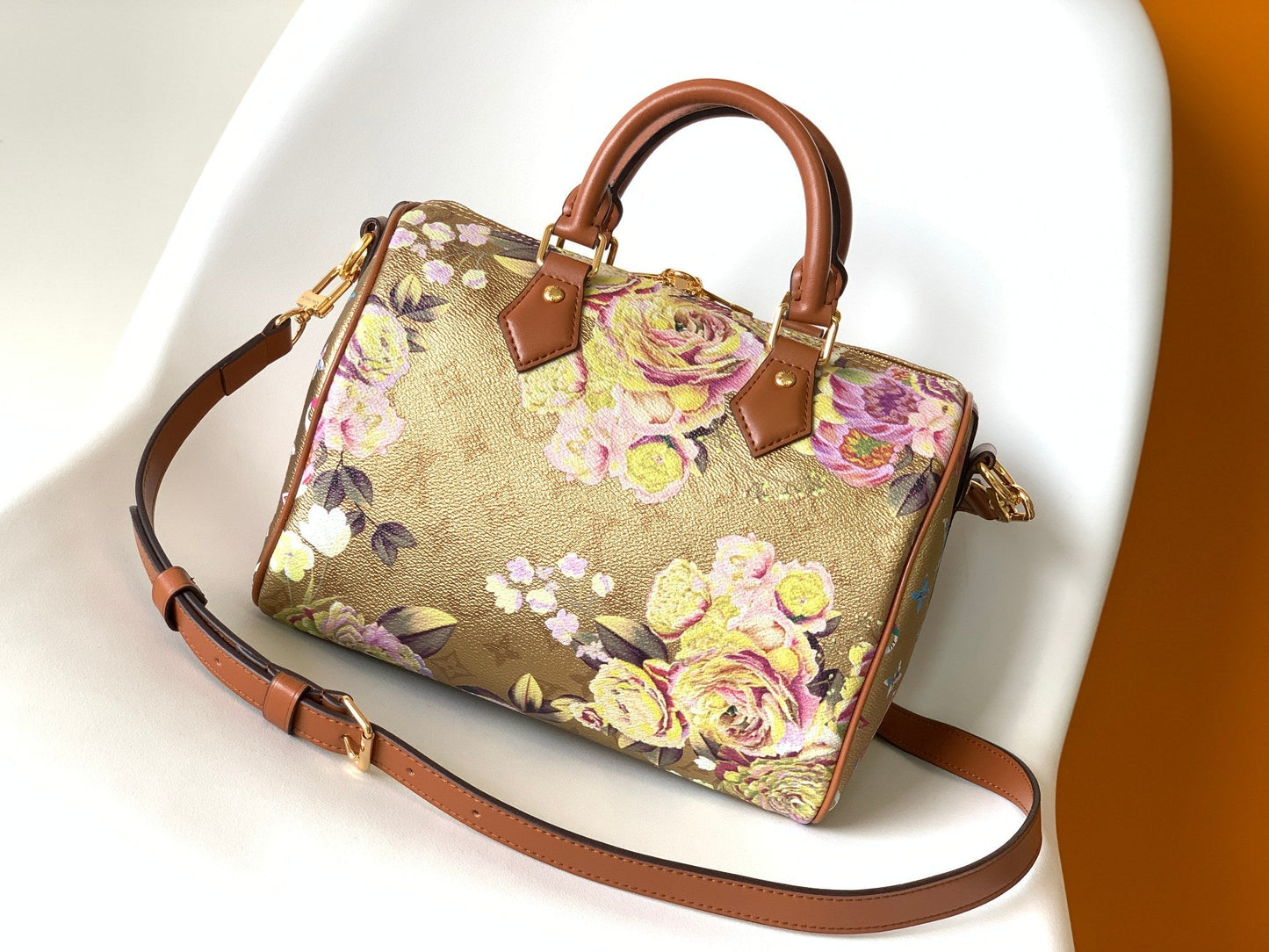 LV Speedy Bandoulière 25 Gold Floral Pattern Leather GHW mysite