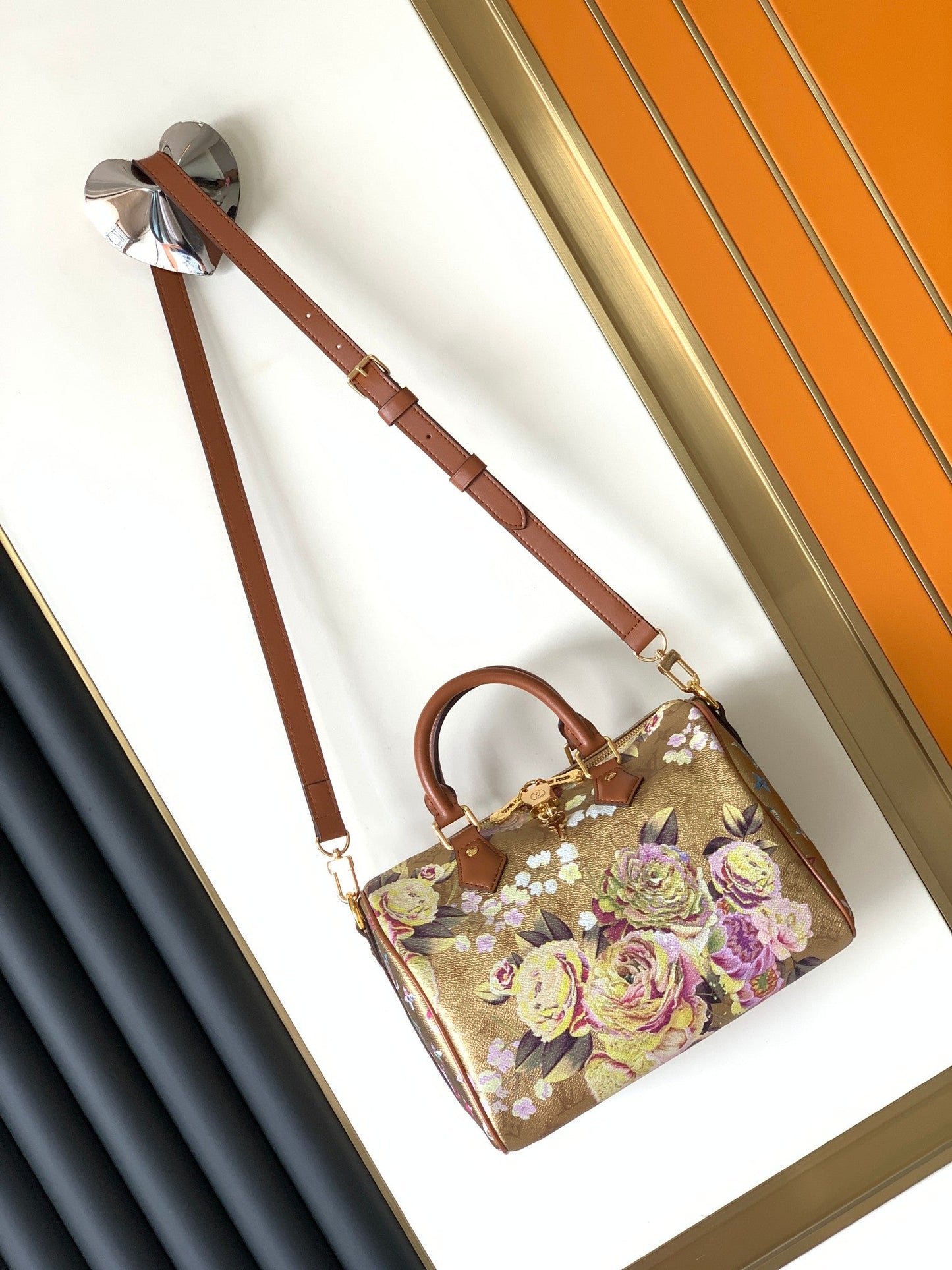 LV Speedy Bandoulière 25 Gold Floral Pattern Leather GHW mysite