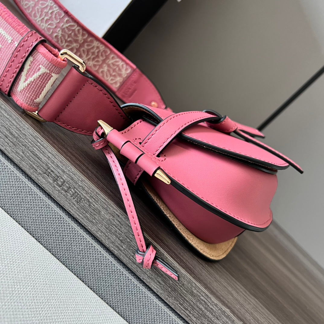 Mini Gate Dual bag in soft calfskin and jacquard pink smooth caflskin mysite