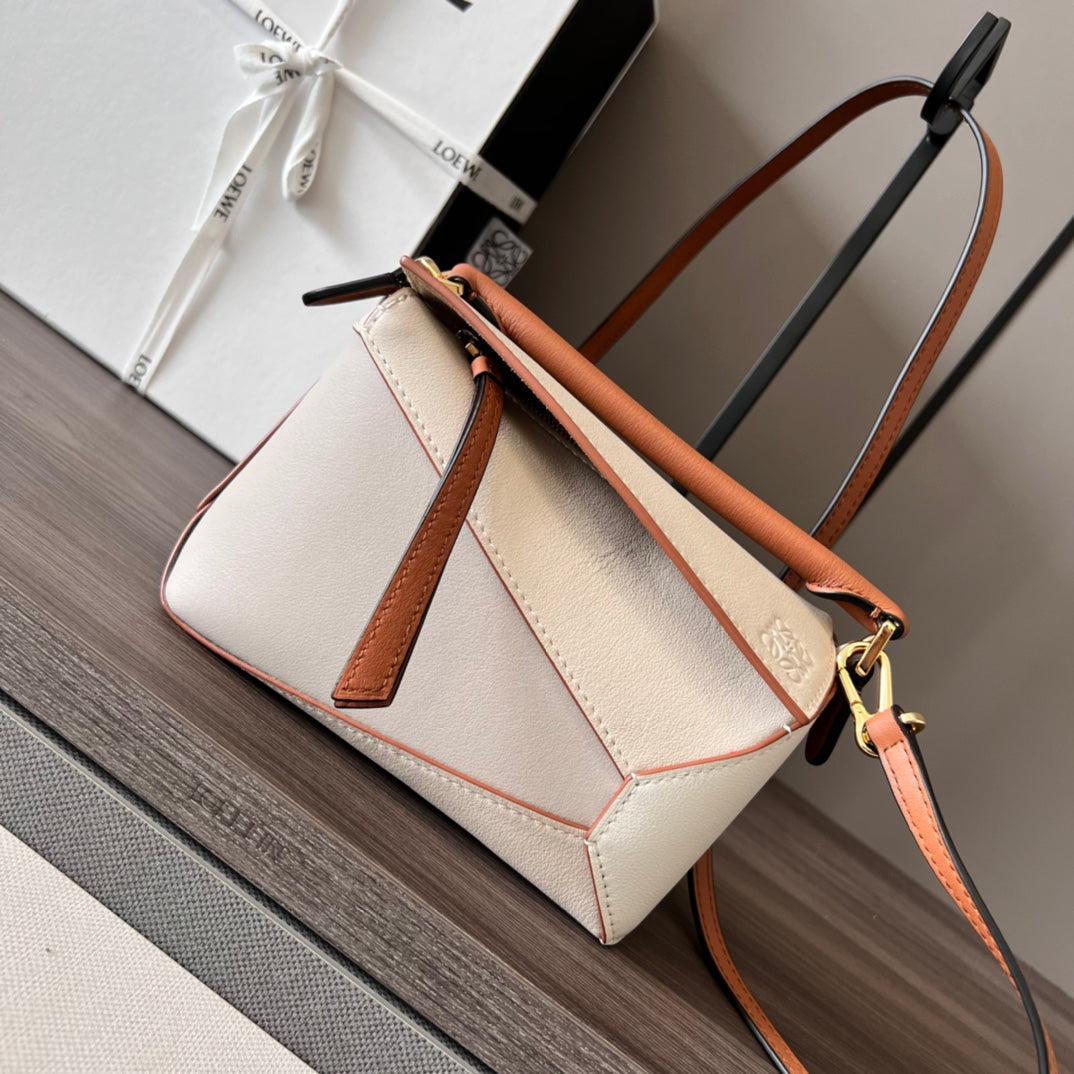 Mini Puzzle bag in soft grained 18cm White and Tan Calfskin mysite