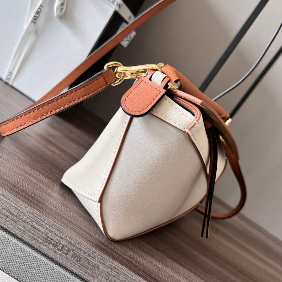 Mini Puzzle bag in soft grained 18cm White and Tan Calfskin mysite