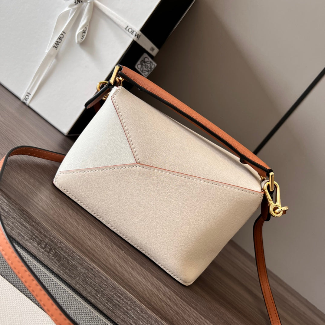 Mini Puzzle bag in soft grained 18cm White and Tan Calfskin mysite
