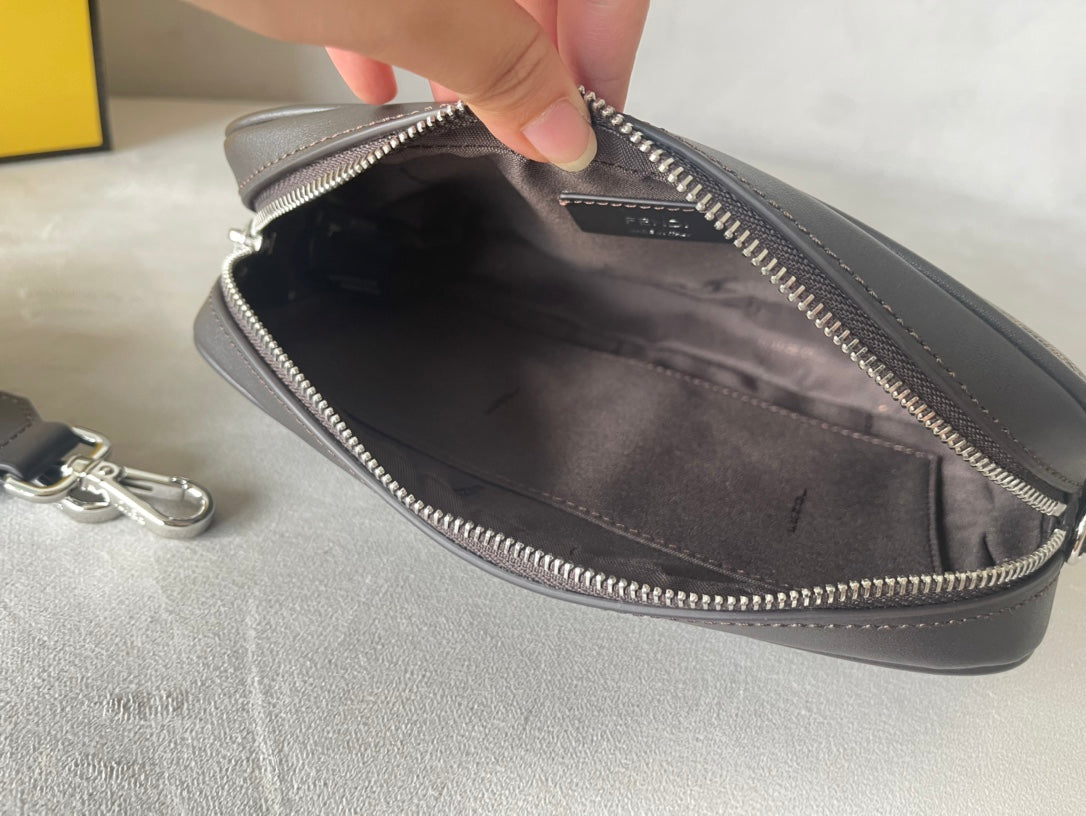 FENDI ROMA 22 CLUTCH BAG IN CHOCOLATE BROWN FF CALFSKIN SILVER HARDWARE WITH GOLDEN LOGO mysite