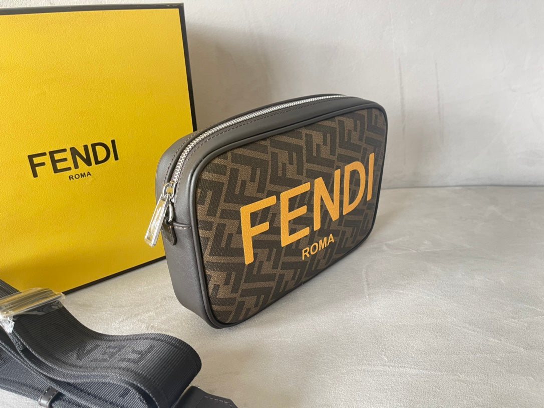 FENDI ROMA 22 CLUTCH BAG IN CHOCOLATE BROWN FF CALFSKIN SILVER HARDWARE WITH GOLDEN LOGO mysite