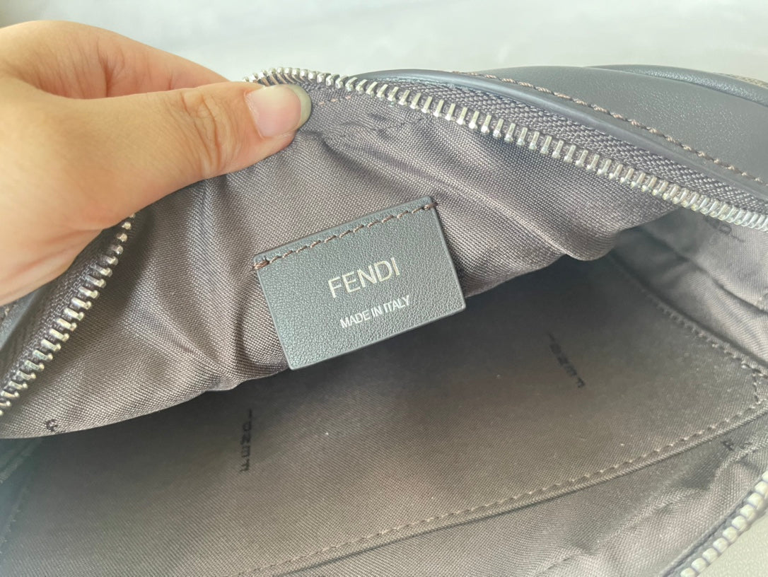 FENDI ROMA 22 CLUTCH BAG IN CHOCOLATE BROWN FF CALFSKIN SILVER HARDWARE WITH GOLDEN LOGO mysite