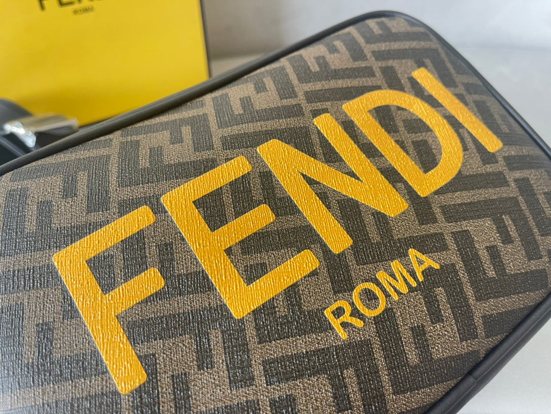 FENDI ROMA 22 CLUTCH BAG IN CHOCOLATE BROWN FF CALFSKIN SILVER HARDWARE WITH GOLDEN LOGO mysite