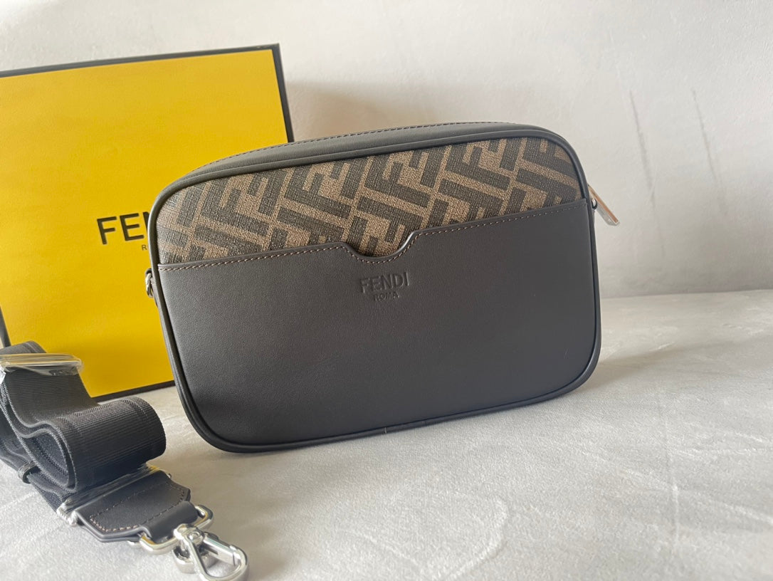 FENDI ROMA 22 CLUTCH BAG IN CHOCOLATE BROWN FF CALFSKIN SILVER HARDWARE WITH GOLDEN LOGO mysite