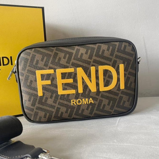FENDI ROMA 22 CLUTCH BAG IN CHOCOLATE BROWN FF CALFSKIN SILVER HARDWARE WITH GOLDEN LOGO mysite