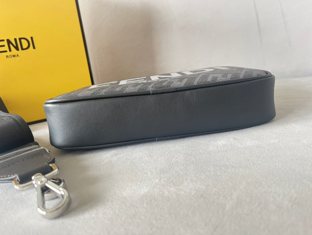 FENDI ROMA 22 CLUTCH BAG IN DARK GREY FF CALFSKIN SILVER HARDWARE WITH WHITE LOGO mysite