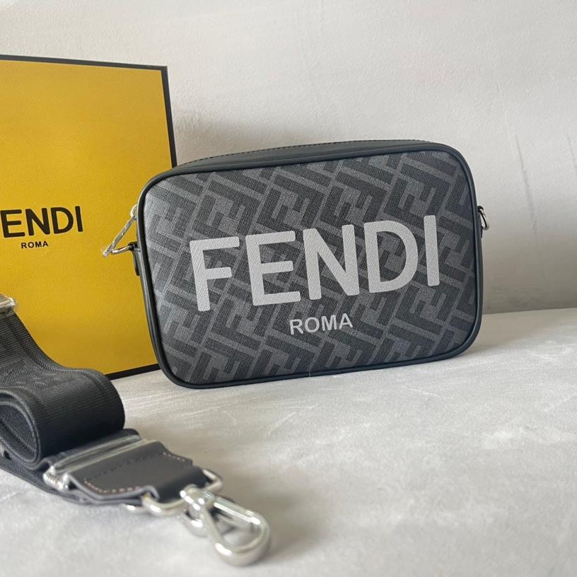 FENDI ROMA 22 CLUTCH BAG IN DARK GREY FF CALFSKIN SILVER HARDWARE WITH WHITE LOGO mysite