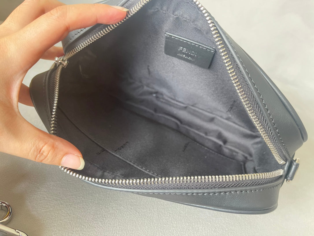 FENDI ROMA 22 CLUTCH BAG IN DARK GREY FF CALFSKIN SILVER HARDWARE WITH WHITE LOGO mysite