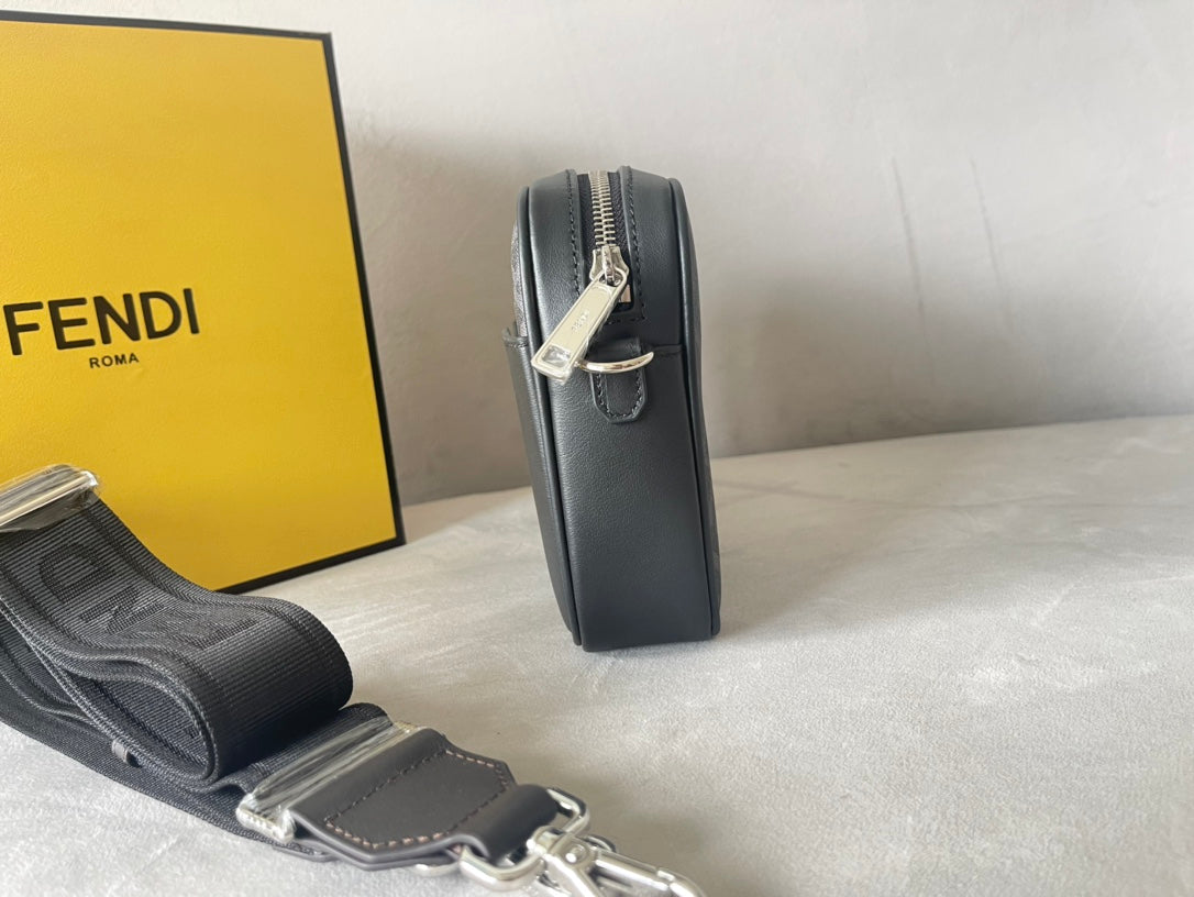 FENDI ROMA 22 CLUTCH BAG IN DARK GREY FF CALFSKIN SILVER HARDWARE WITH WHITE LOGO mysite