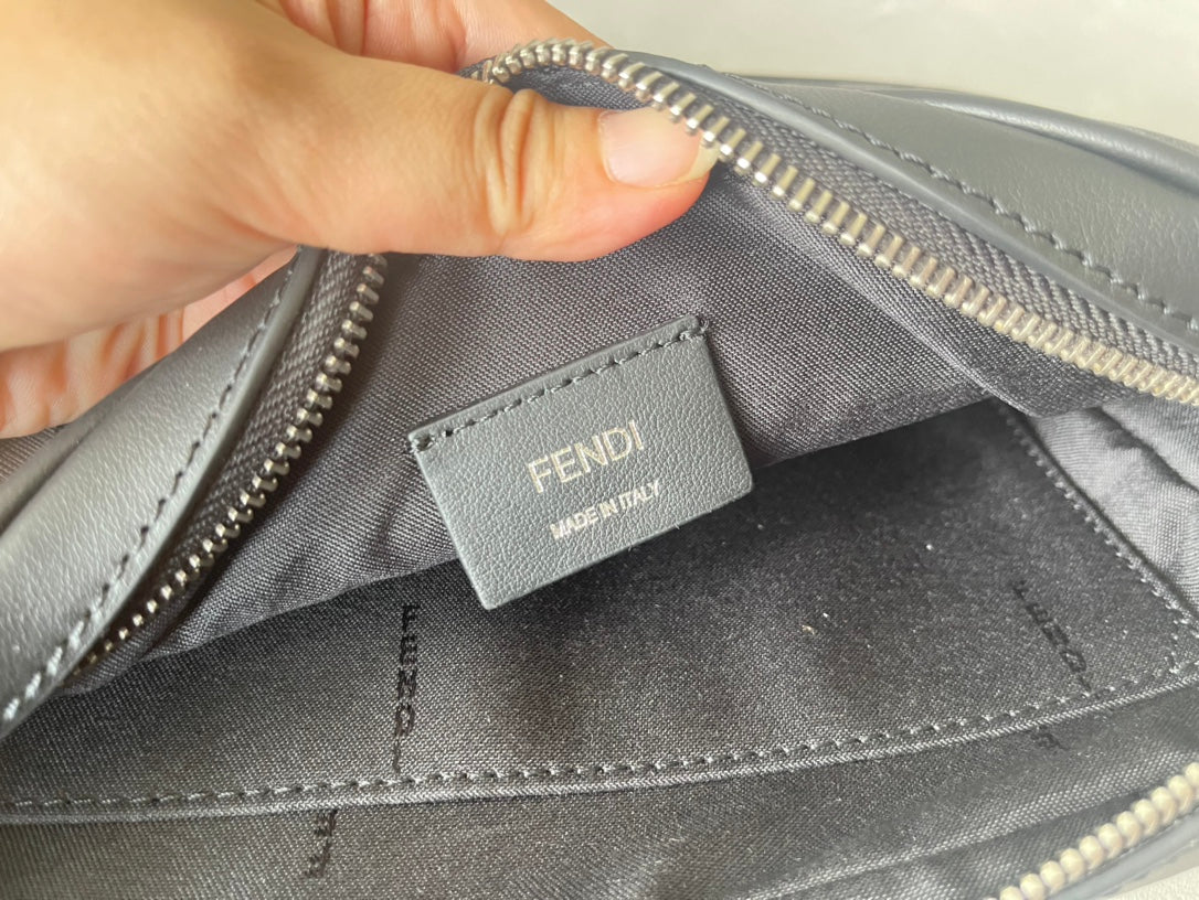 FENDI ROMA 22 CLUTCH BAG IN DARK GREY FF CALFSKIN SILVER HARDWARE WITH WHITE LOGO mysite