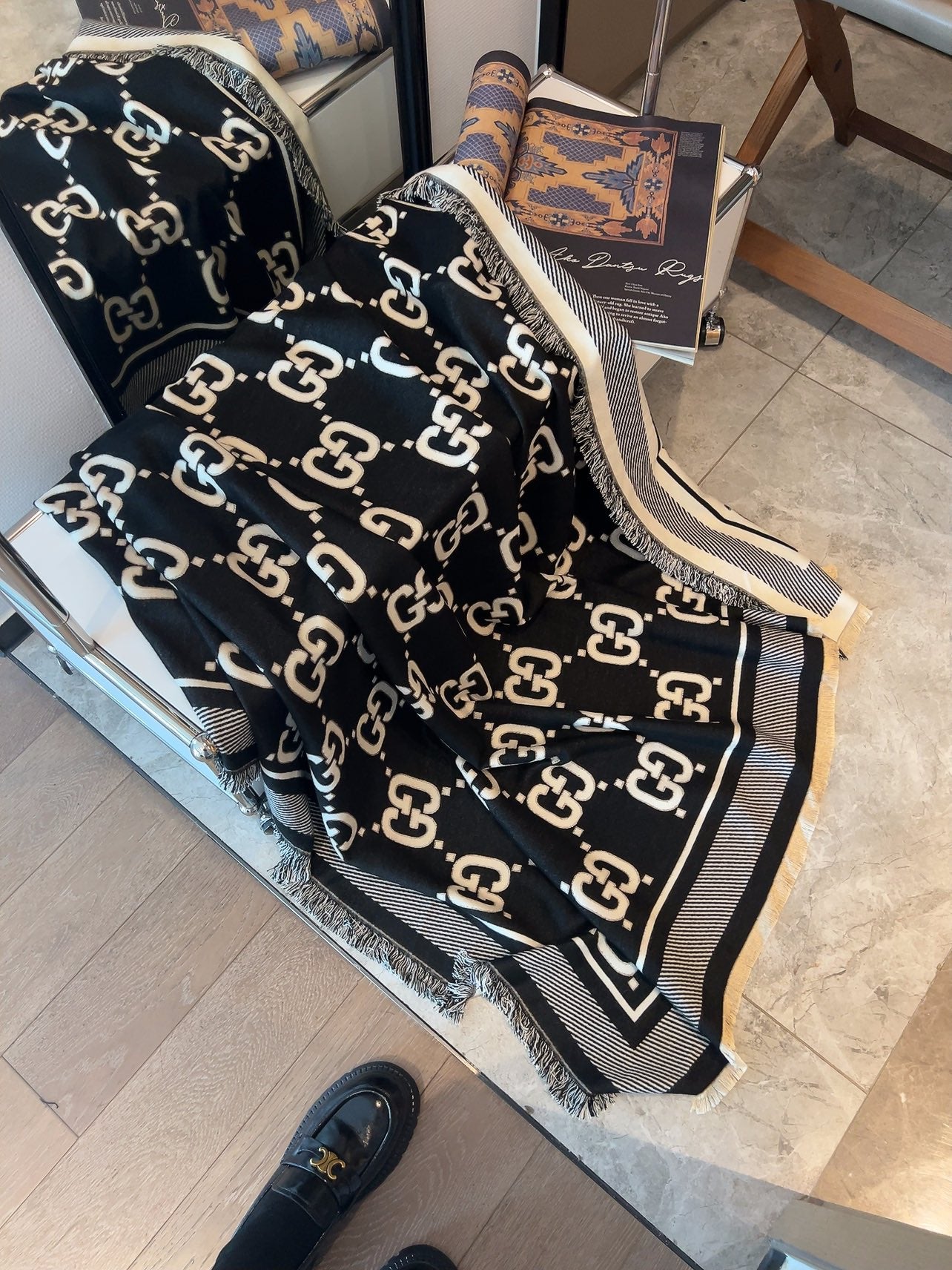 SQUARE SCARF 140 CM IN BLACK MIX WHITE SILK CASHMERE  401511 mysite