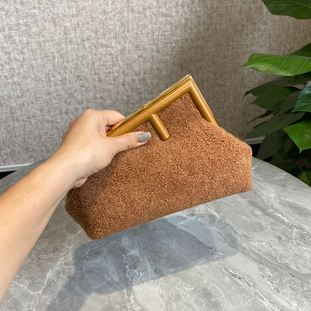 FENDI FIRST MINI 26 BAG IN CIDER BROWN WOOL WITH GOLD HARDWARE mysite