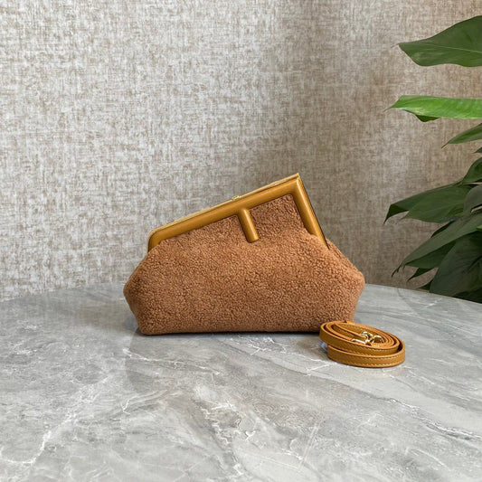 FENDI FIRST MINI 26 BAG IN CIDER BROWN WOOL WITH GOLD HARDWARE mysite