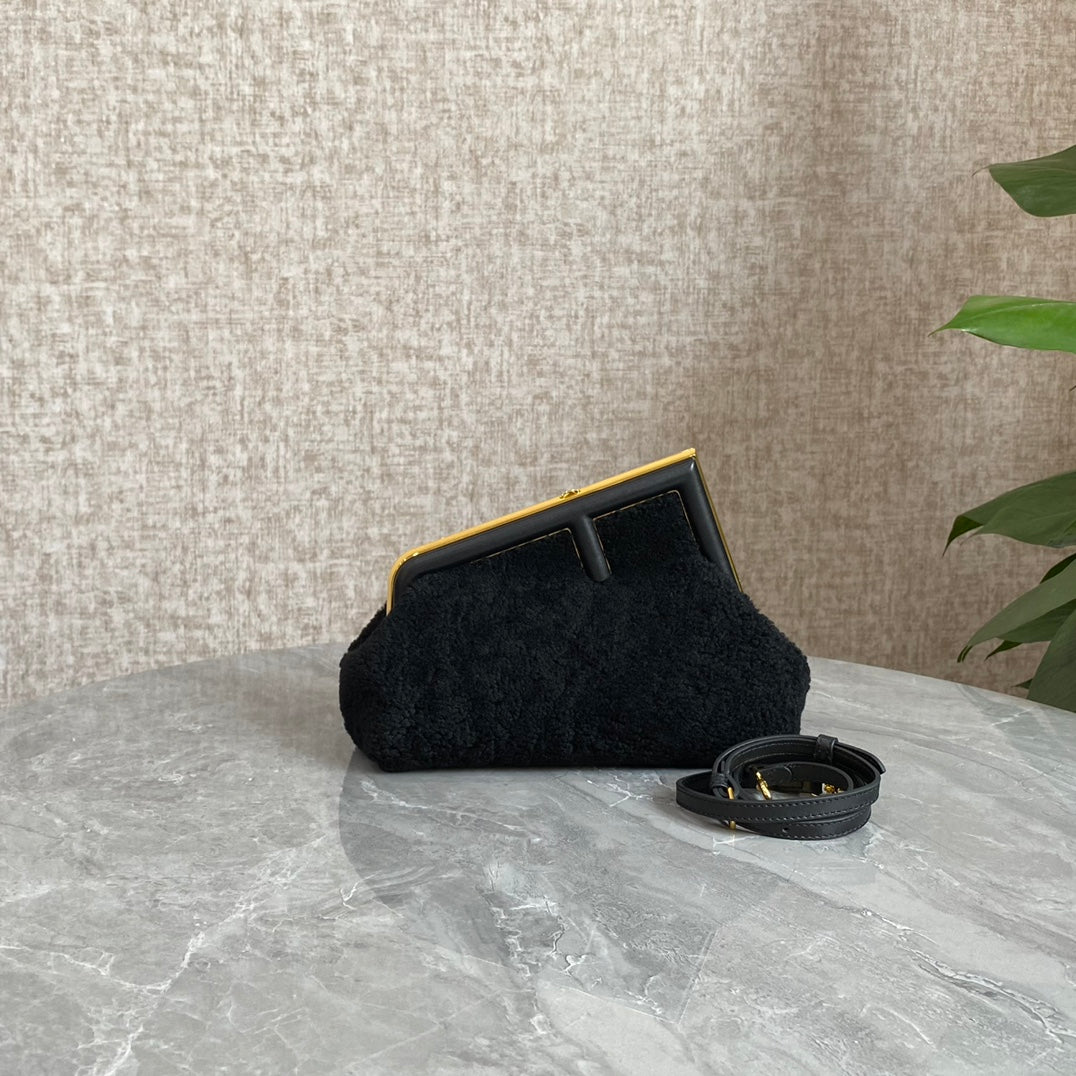 FENDI FIRST MINI 26 BAG IN BLACK WOOL WITH GOLD HARDWARE mysite