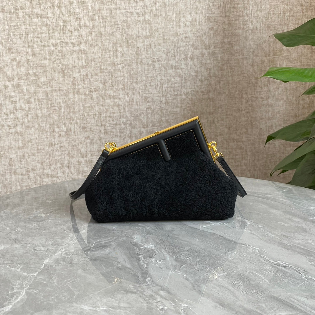 FENDI FIRST MINI 26 BAG IN BLACK WOOL WITH GOLD HARDWARE mysite