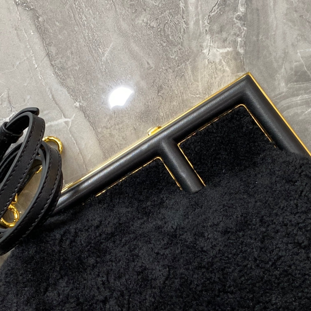 FENDI FIRST MINI 26 BAG IN BLACK WOOL WITH GOLD HARDWARE mysite