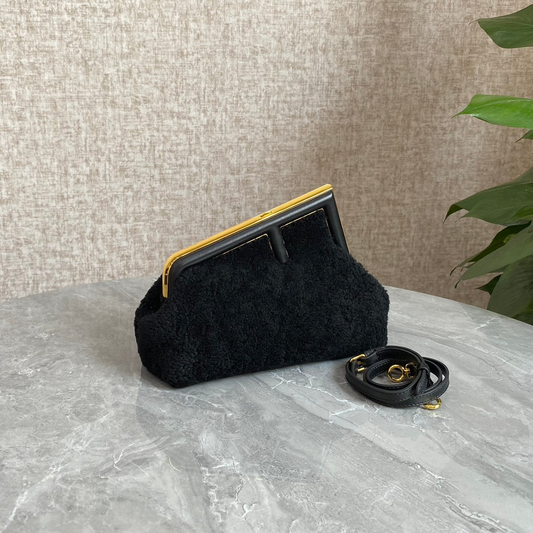 FENDI FIRST MINI 26 BAG IN BLACK WOOL WITH GOLD HARDWARE mysite